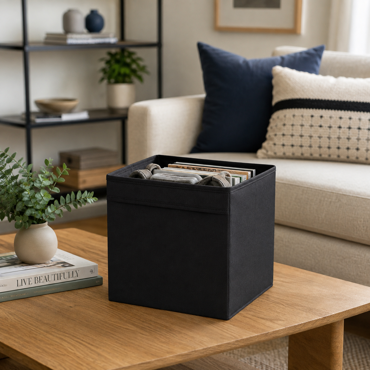SAHZ Foldable Storage Box Black Pack of 4 – Multipurpose Fabric Cube for Home & Office