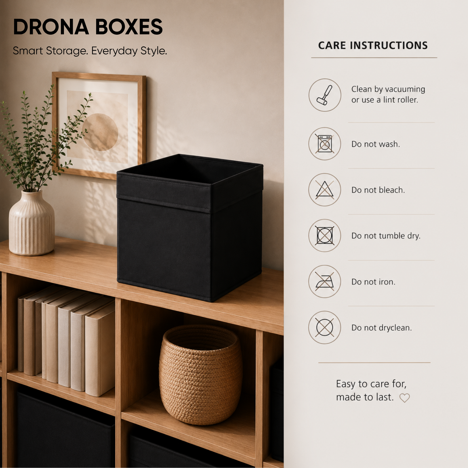 SAHZ Foldable Storage Box Black Pack of 4 – Multipurpose Fabric Cube for Home & Office