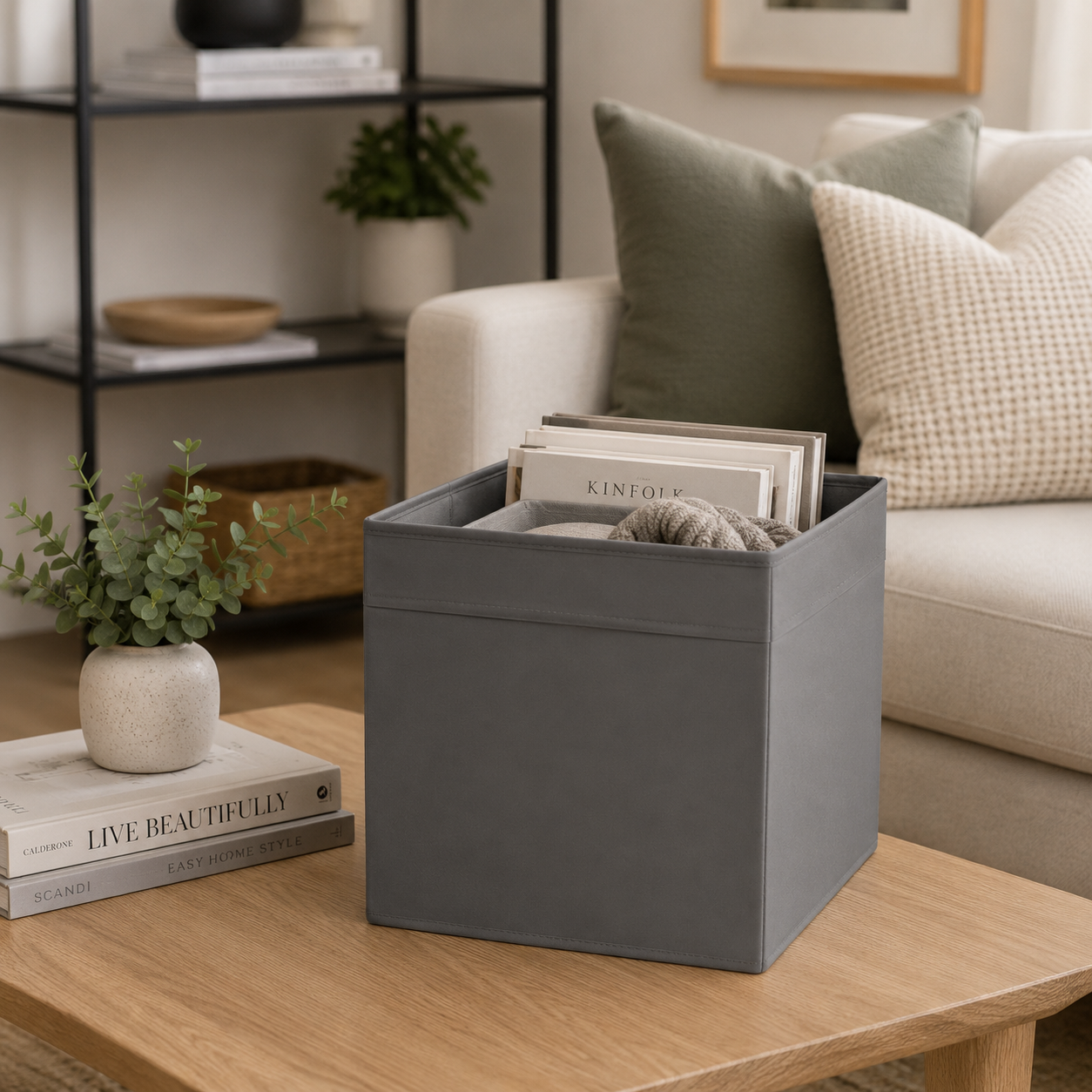 SAHZ Foldable Storage Box Grey Pack of 4 – Multipurpose Fabric Cube for Home & Office