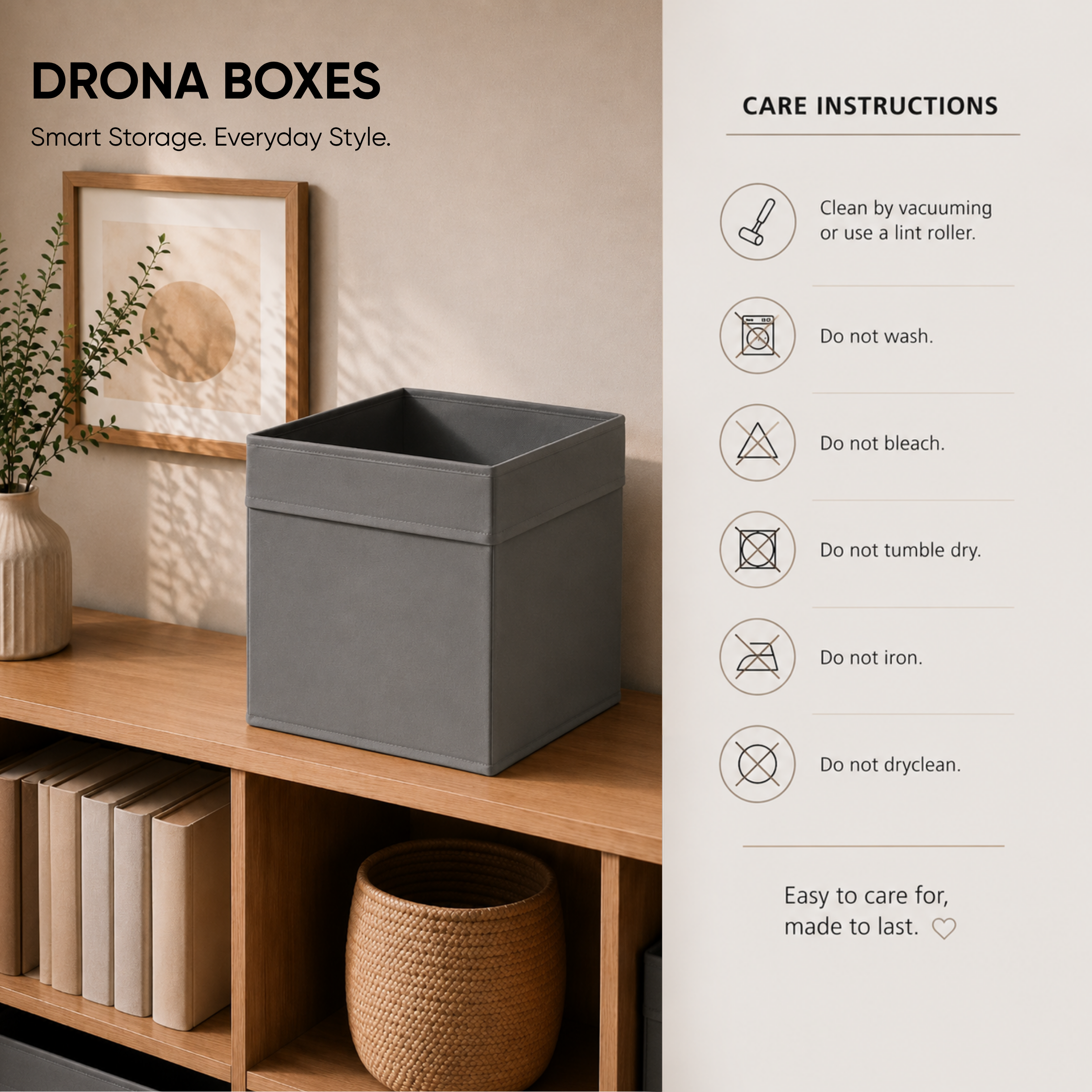 SAHZ Foldable Storage Box Grey Pack of 4 – Multipurpose Fabric Cube for Home & Office
