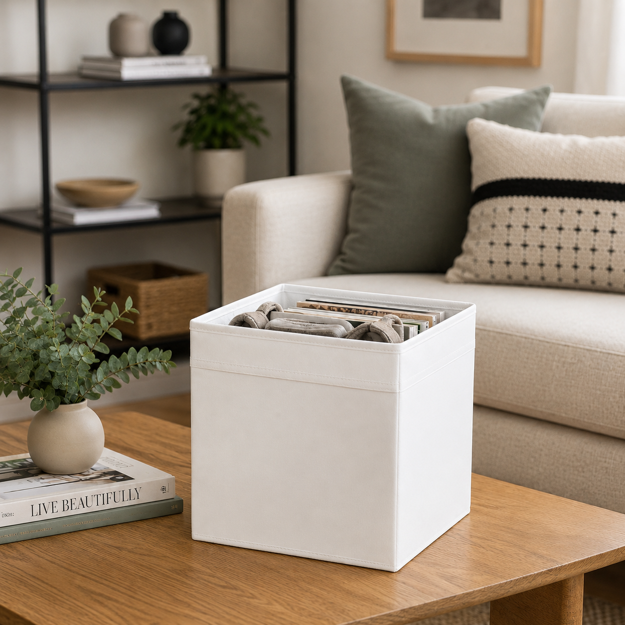 SAHZ Foldable Storage Box White Pack of 4 - Multipurpose Fabric Cube for Home & Office
