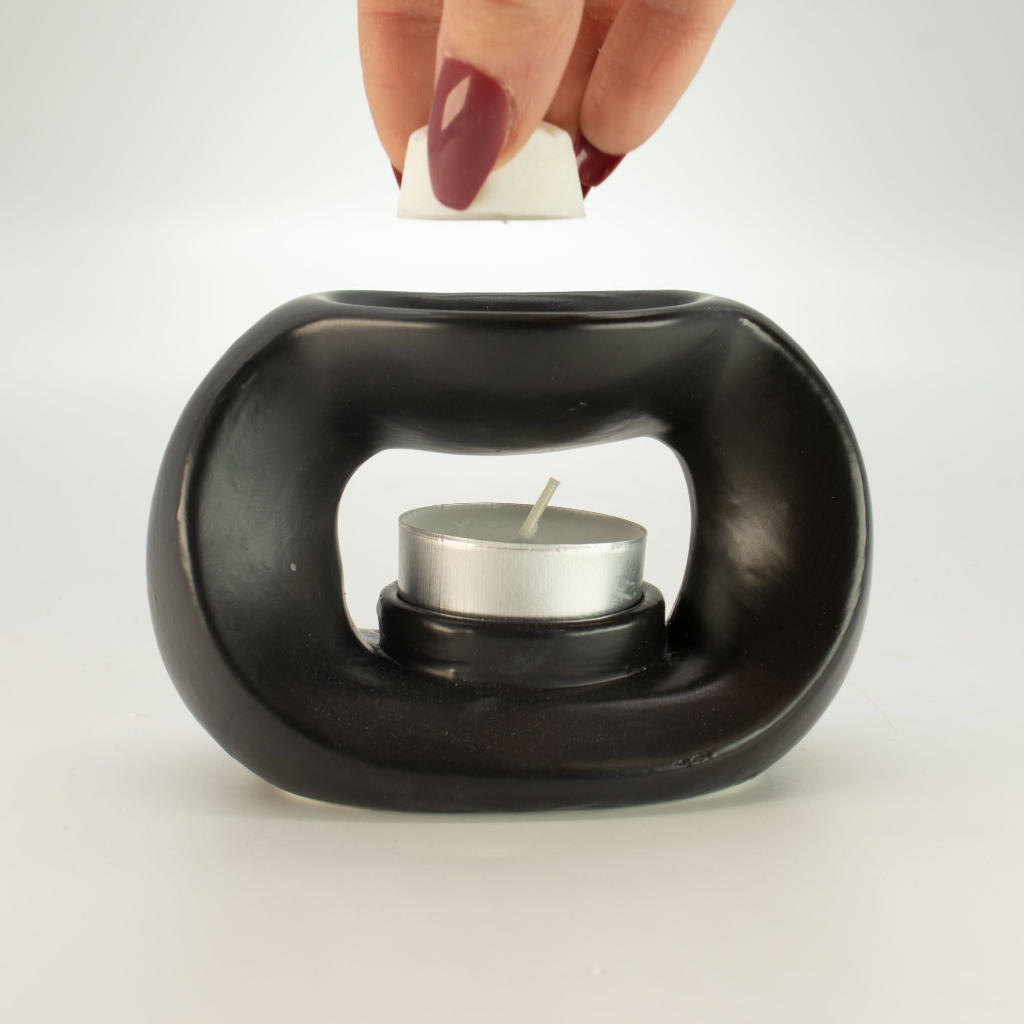 Ceramic Zen Oil Burner - Oval Pebble  - Matt Black