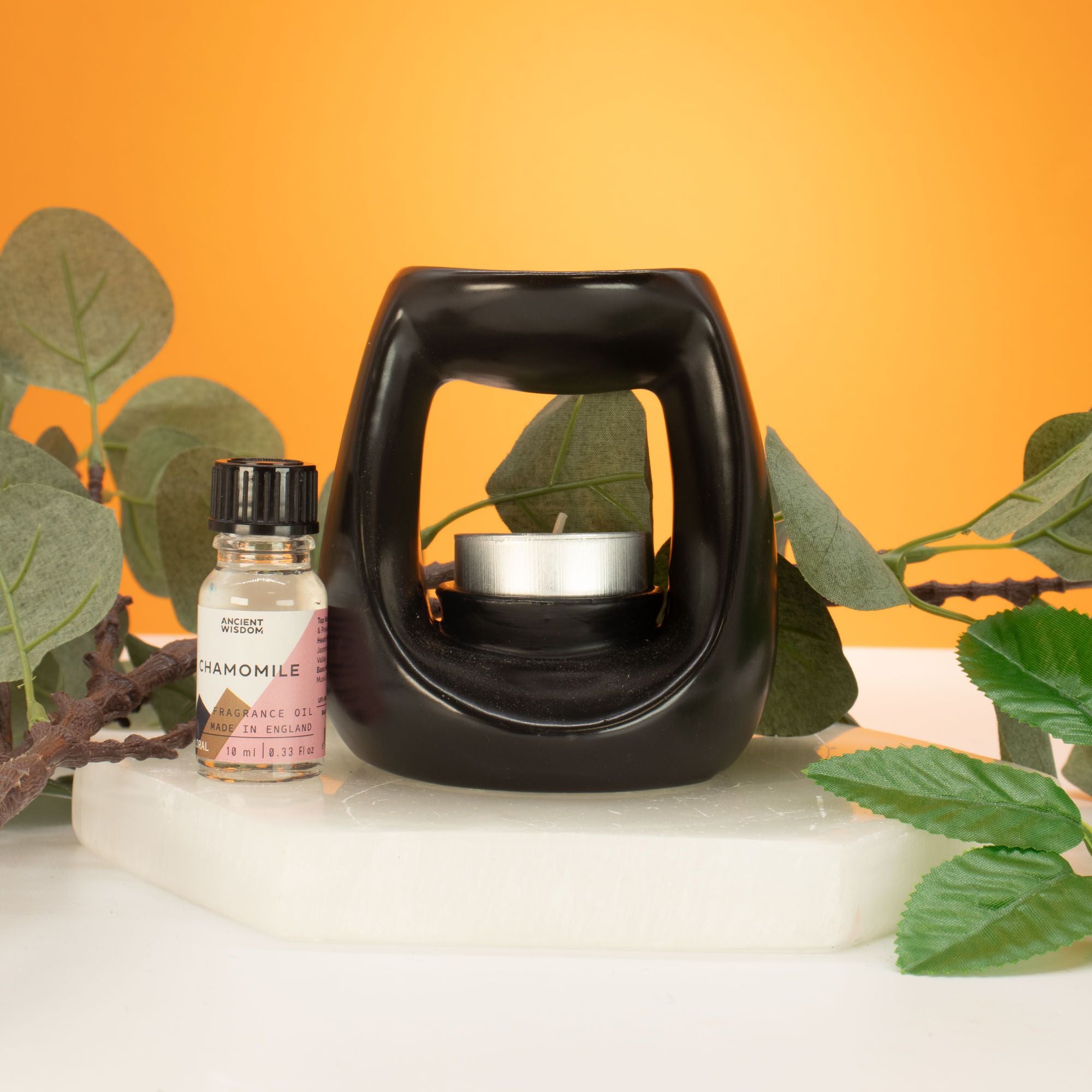 Ceramic Zen Oil Burner - Large Oval Pebble  - Matt Black