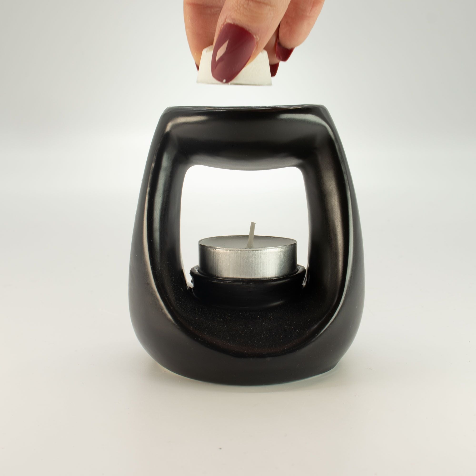 Ceramic Zen Oil Burner - Large Oval Pebble  - Matt Black