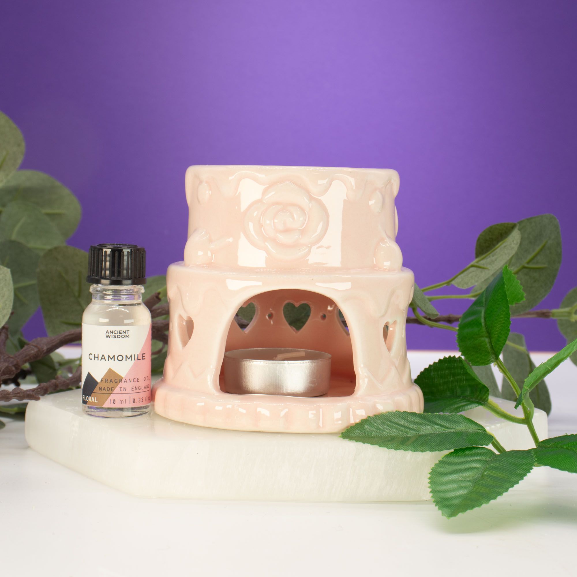 Ceramic Cake Oil Burner - Hearts - Pink