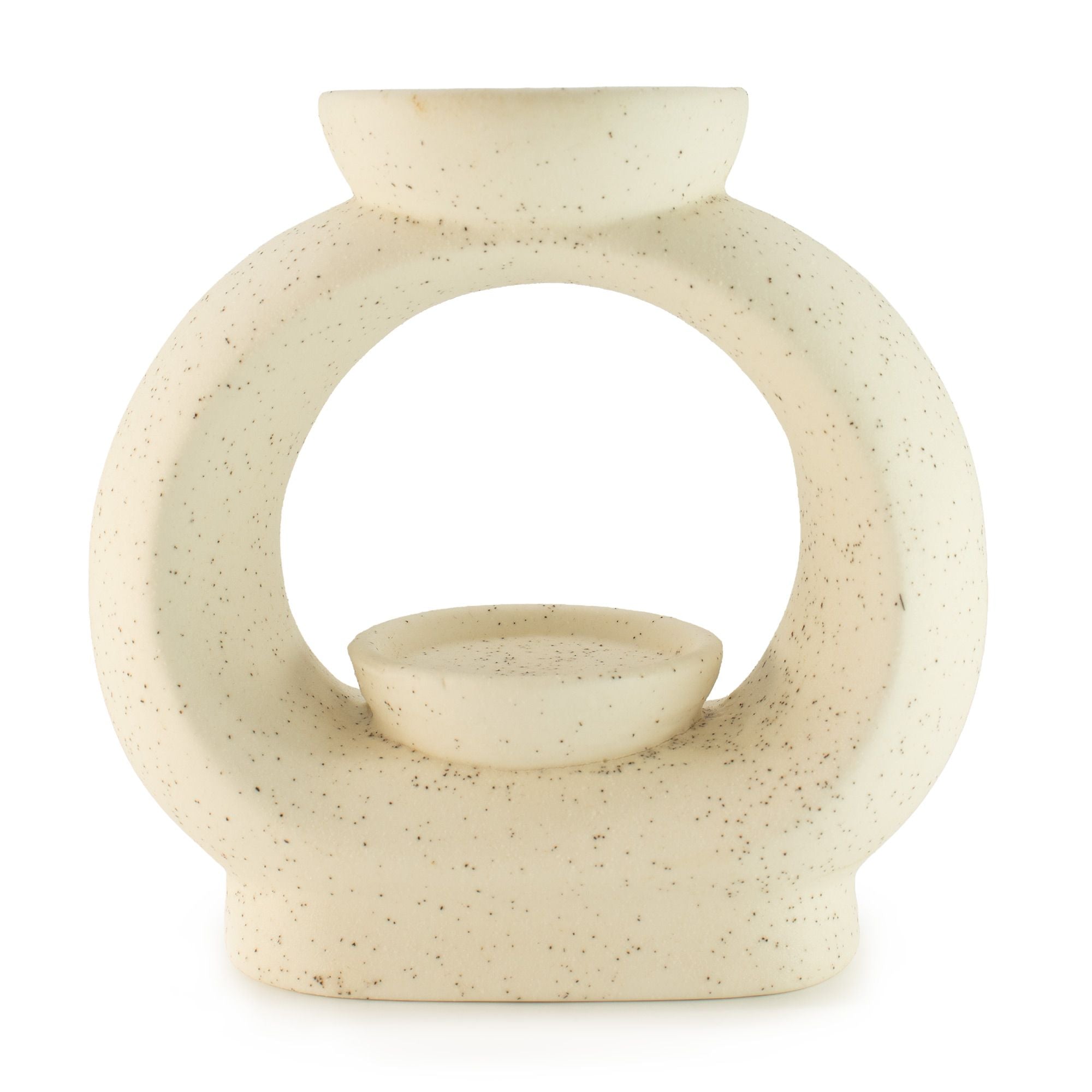Ceramic Zen Oil Burner - Large Oval Pebble  - Speckled Off-White