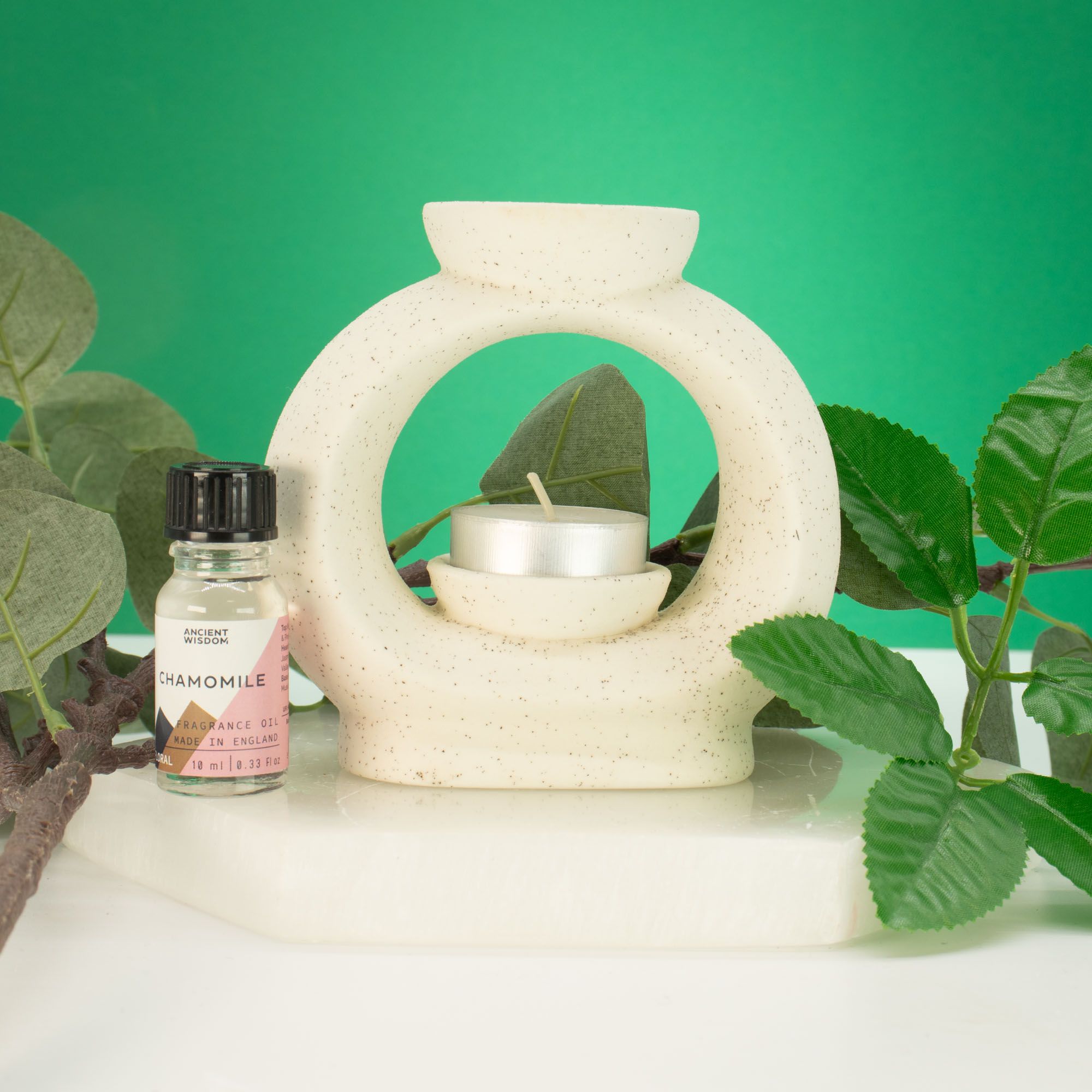 Ceramic Zen Oil Burner - Large Oval Pebble  - Speckled Off-White