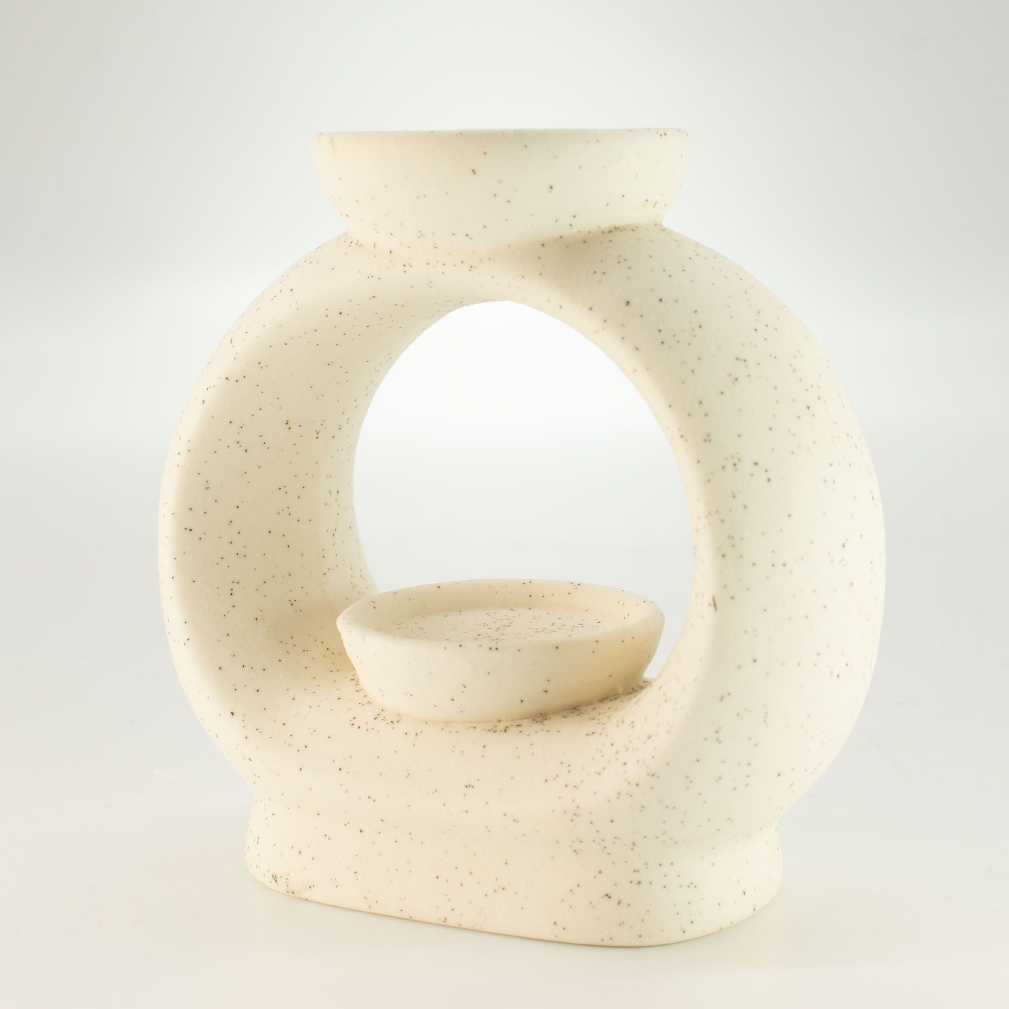 Ceramic Zen Oil Burner - Large Oval Pebble  - Speckled Off-White