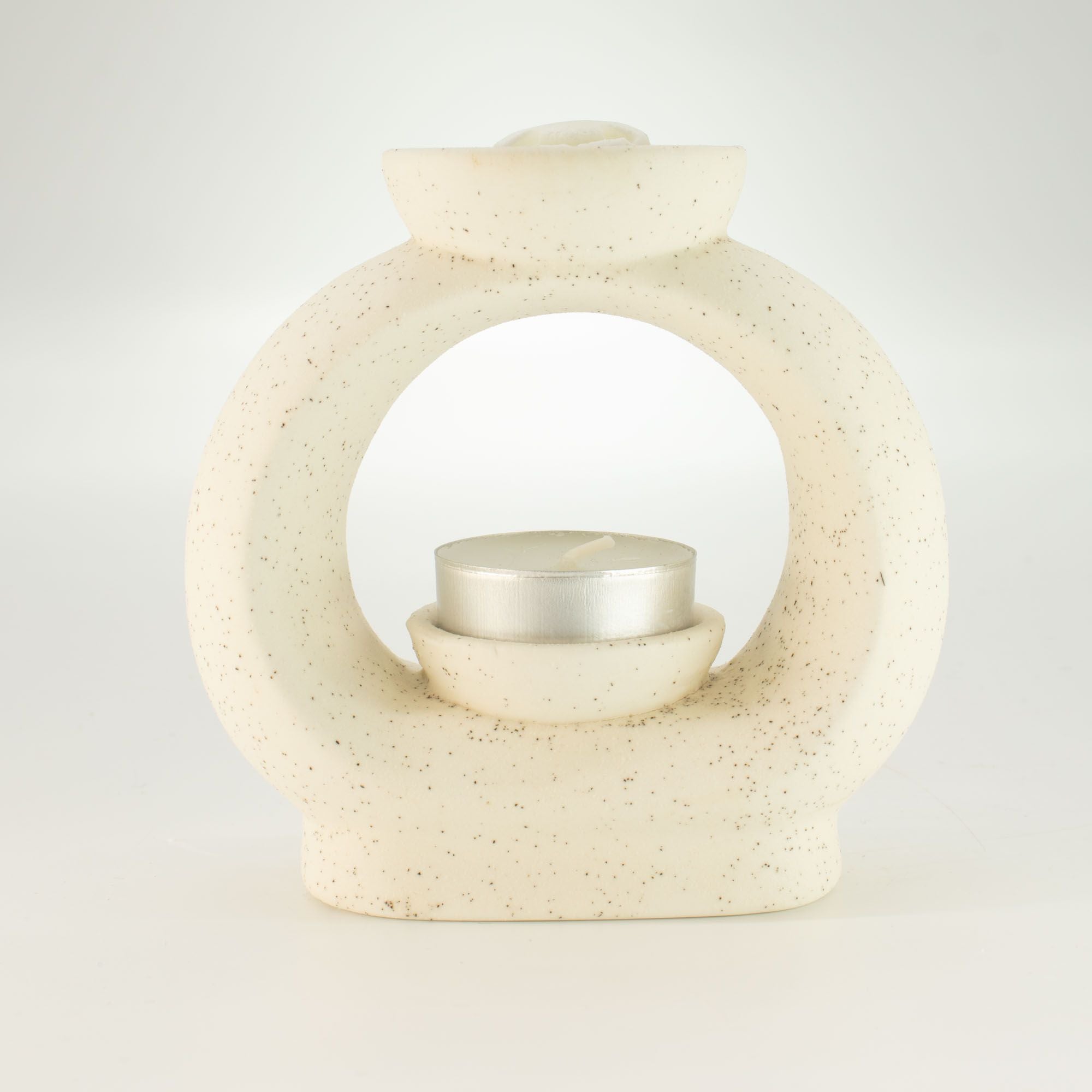 Ceramic Zen Oil Burner - Large Oval Pebble  - Speckled Off-White