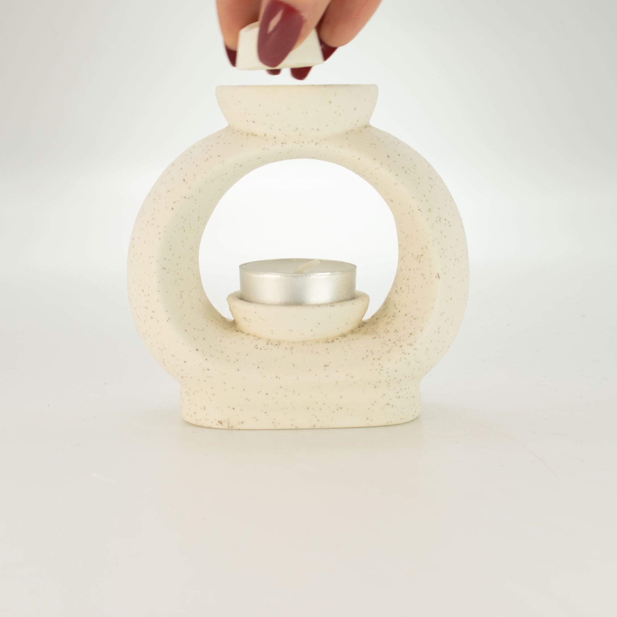 Ceramic Zen Oil Burner - Large Oval Pebble  - Speckled Off-White