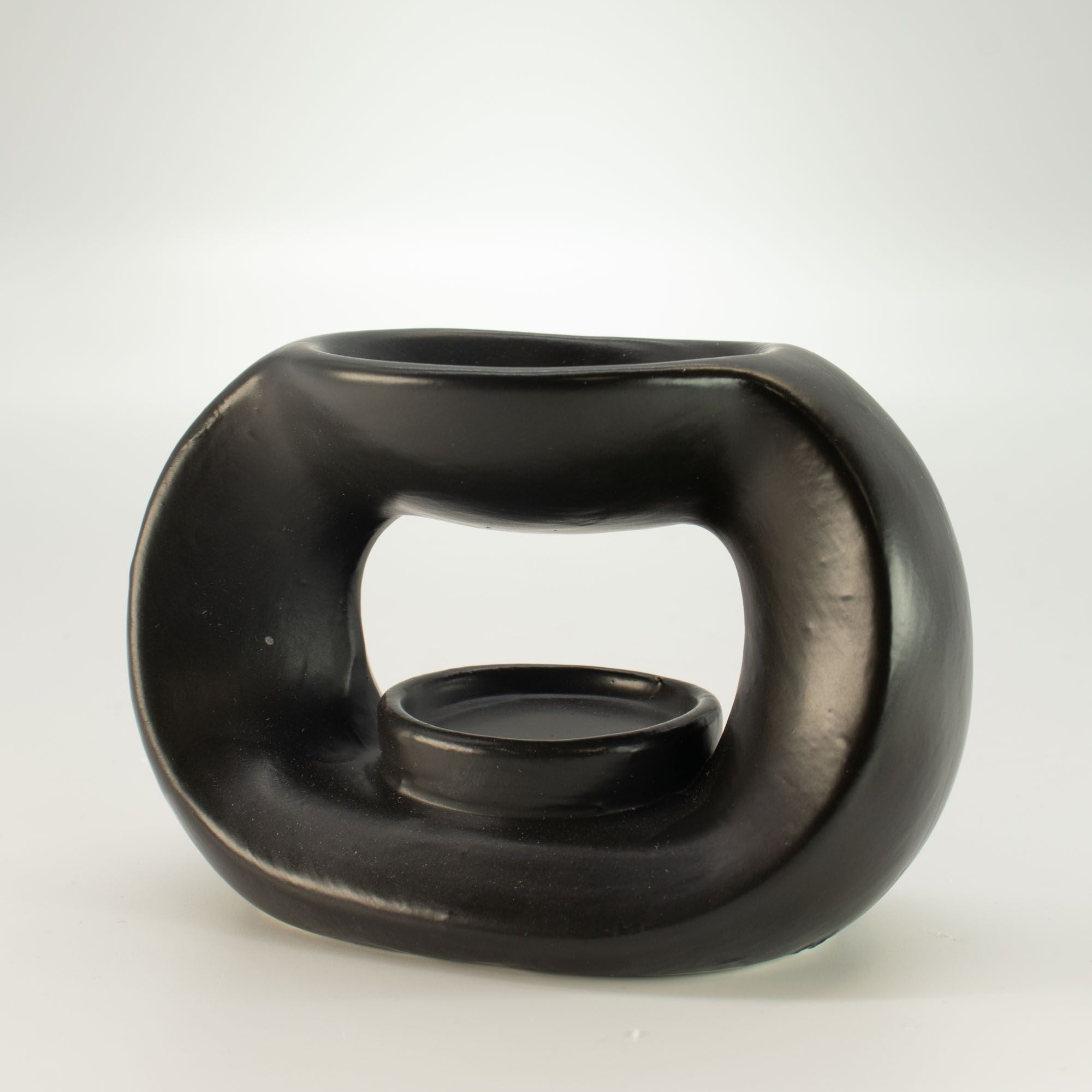 Ceramic Zen Oil Burner - Oval Pebble  - Matt Black