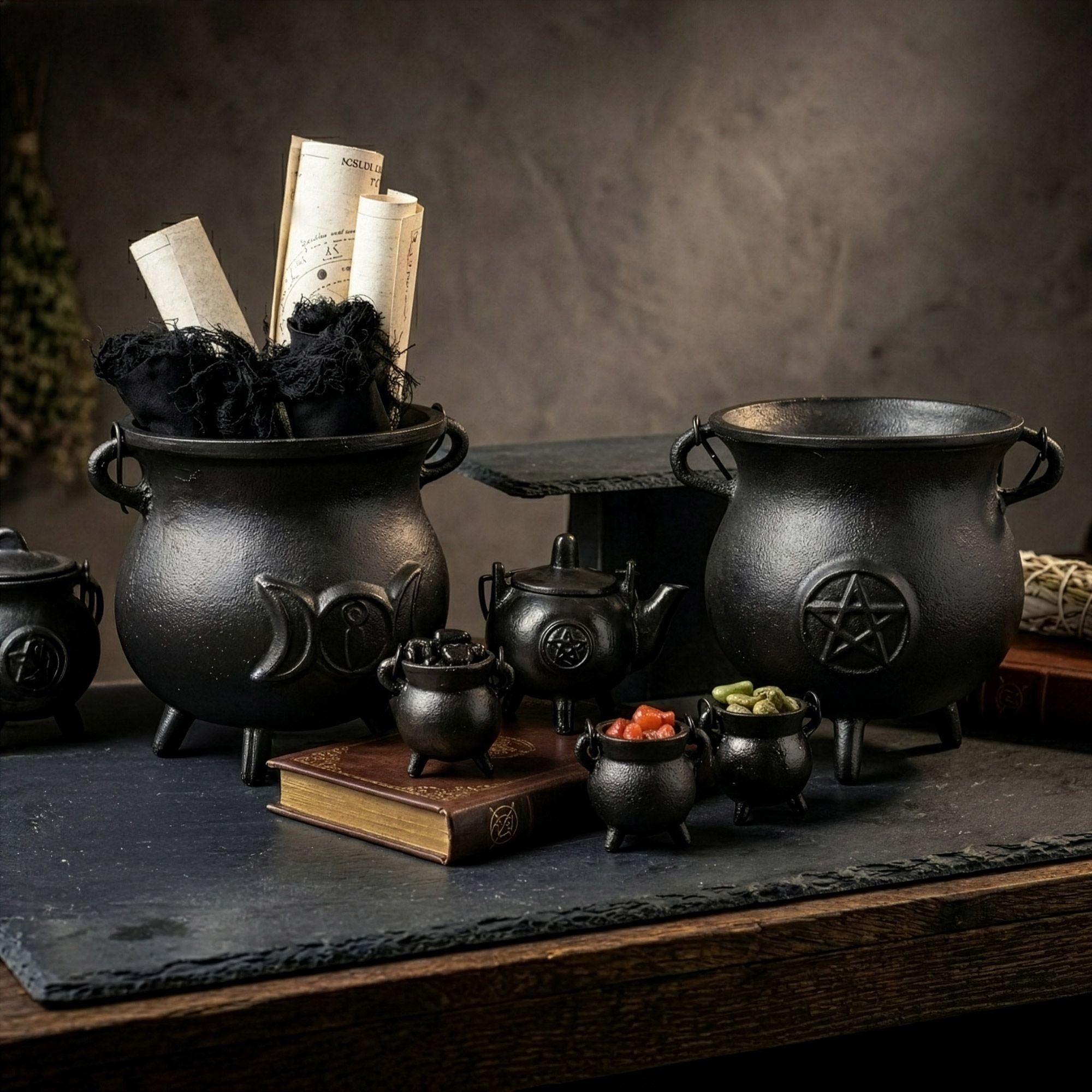 Extra Huge Cast Iron Cauldron with Triple Moon 23x18cm (at least 4kg)